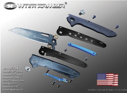 WithArmour 077BK Sheepfoot Linerlock Knife Flipper with Bearing Pivot