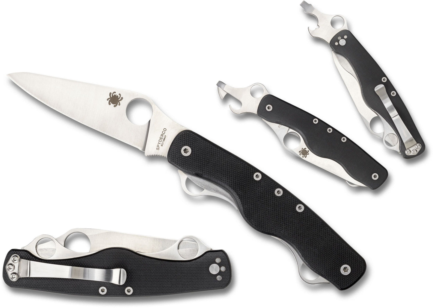 Spyderco ClipiTool Standard Multi-Function Folding Knife, Black G10 Handles - C208GP