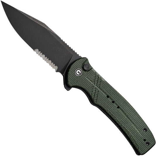 Civivi Cogent Green Micarta Button Lock Flipper, Part Serrated
